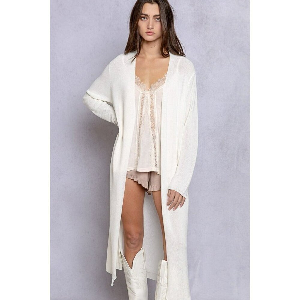 Plain Jane Long Basic Cardigan in Off White